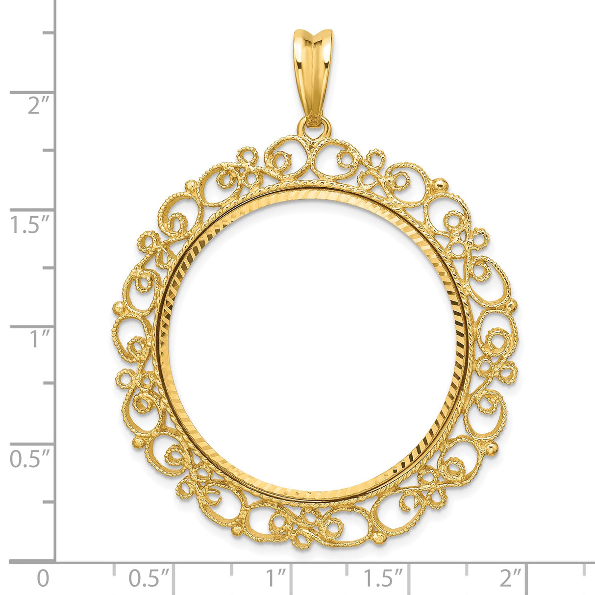 Australian 1 oz Gold Nugget $100 Coin Bezel Pendant Prong Set Diamond-Cut Filigree Victorian in 14k Yellow Gold