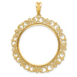Australian 1 oz Platinum Koala $100 Coin Bezel Pendant Prong Set Diamond-Cut Filigree Victorian in 14k Yellow Gold