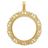 Australian 1 oz Gold Lunar $100 Coin Series 3 Coin Bezel Pendant Prong Set Diamond-Cut Filigree Victorian in 14k Yellow Gold