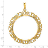 39.5 mm Coin Bezel Pendant Diamond-Cut Filigree Victorian Prong Set in 14k Yellow Gold