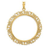 39.5 mm Coin Bezel Pendant Diamond-Cut Filigree Victorian Prong Set in 14k Yellow Gold