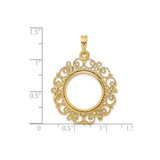 Australian 1/10 oz Gold Lunar $15 Coin Series 3 Coin Bezel Pendant Prong Set Fancy Filigree Victorian in 14k Yellow Gold