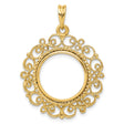 Australian 1/10 oz Gold Kangaroo $15 Coin Bezel Pendant Prong Set Fancy Filigree Victorian in 14k Yellow Gold