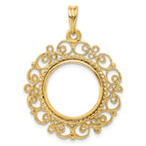 Australian 1/10 oz Gold Kangaroo $15 Coin Bezel Pendant Prong Set Fancy Filigree Victorian in 14k Yellow Gold