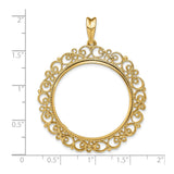 Isle of Man 1/2 oz Gold Cat Coin Bezel Pendant Prong Set Fancy Filigree Victorian in 14k Yellow Gold