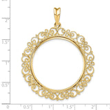 Australian 1 oz Gold Nugget $100 Coin Bezel Pendant Prong Set Fancy Filigree Victorian in 14k Yellow Gold