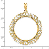 Australian 1 oz Gold Lunar $100 Coin Series 3 Coin Bezel Pendant Prong Set Fancy Filigree Victorian in 14k Yellow Gold