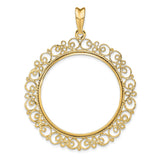 Australian 1 oz Gold Lunar $100 Coin Series 3 Coin Bezel Pendant Prong Set Fancy Filigree Victorian in 14k Yellow Gold