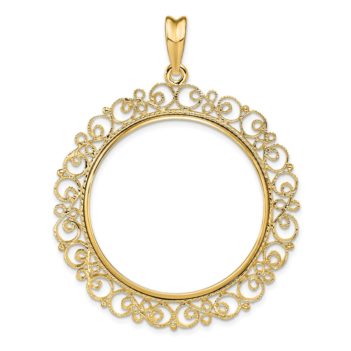 US 1 oz Platinum American Eagle $100 Coin Bezel Pendant Prong Set Fancy Filigree Victorian in 14k Yellow Gold