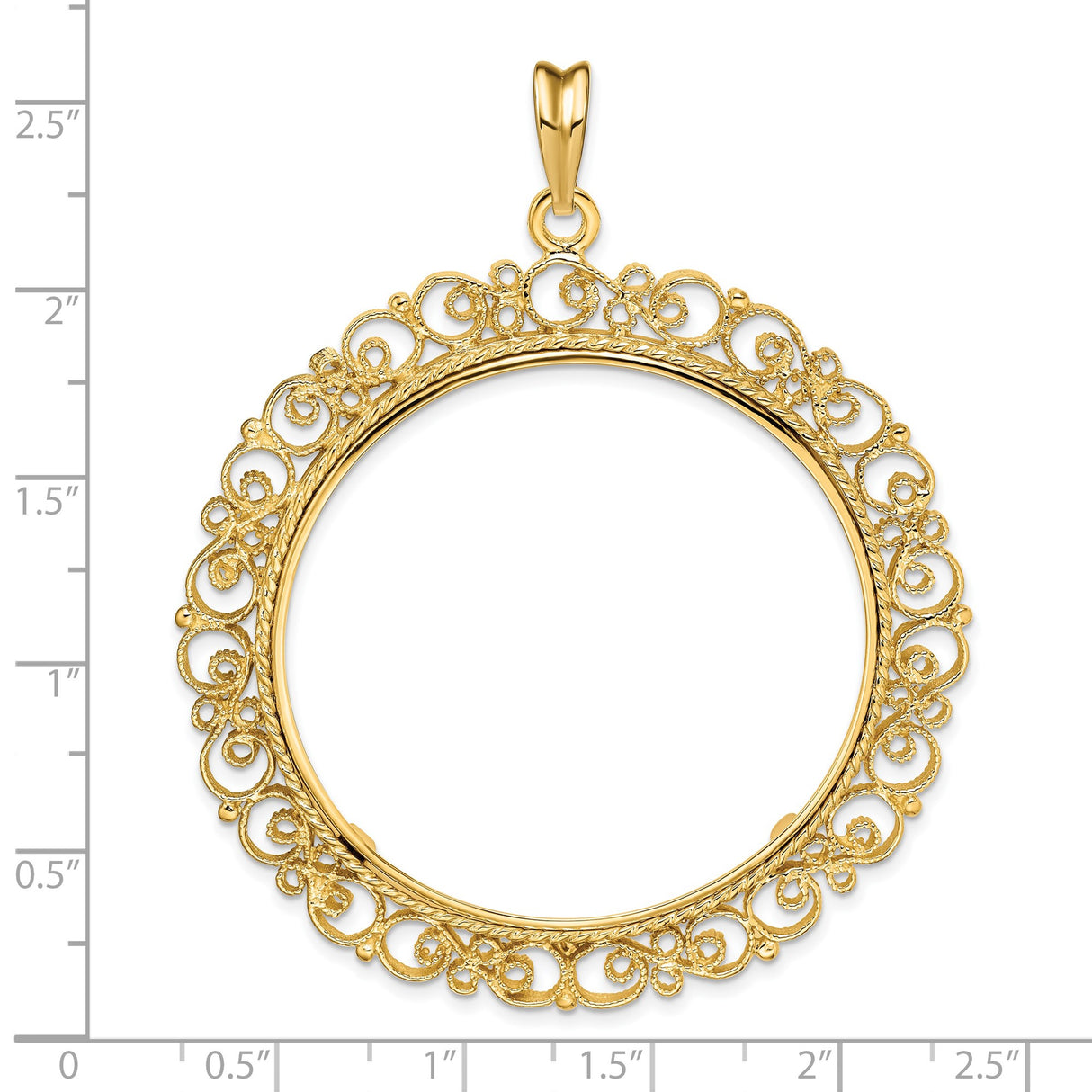 39.5 mm Coin Bezel Pendant Fancy Filigree Victorian Prong Set in 14k Yellow Gold