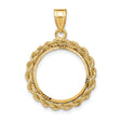 Australian 1/10 oz Gold Kangaroo $15 Coin Bezel Pendant Prong Set Diamond-Cut Knotted Rope in 14k Yellow Gold