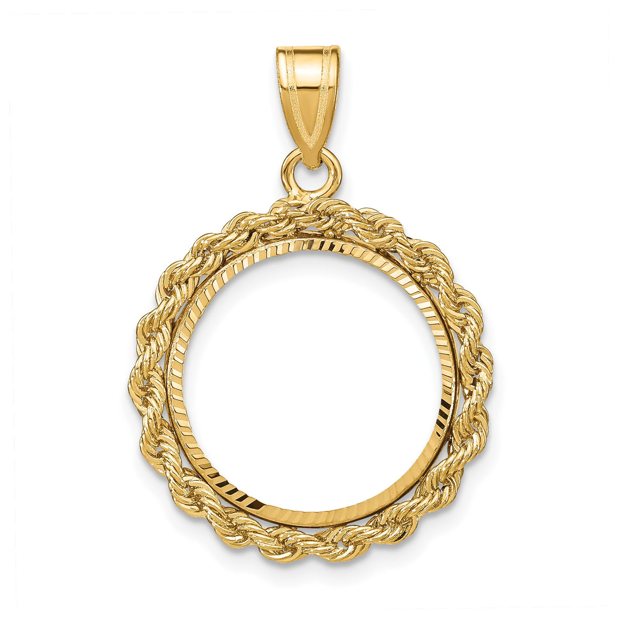 Australian 1/10 oz Gold Kangaroo $15 Coin Bezel Pendant Prong Set Petite Diamond-Cut Rope in 14k Yellow Gold