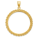 Australian 1 oz Gold Kangaroo $100 Coin Series 1 Coin Bezel Pendant Prong Set Petite Diamond-Cut Rope in 14k Yellow Gold