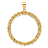 Australian 1 oz Gold Kangaroo $100 Coin Series 2 Coin Bezel Pendant Prong Set Diamond-Cut Knotted Rope in 14k Yellow Gold