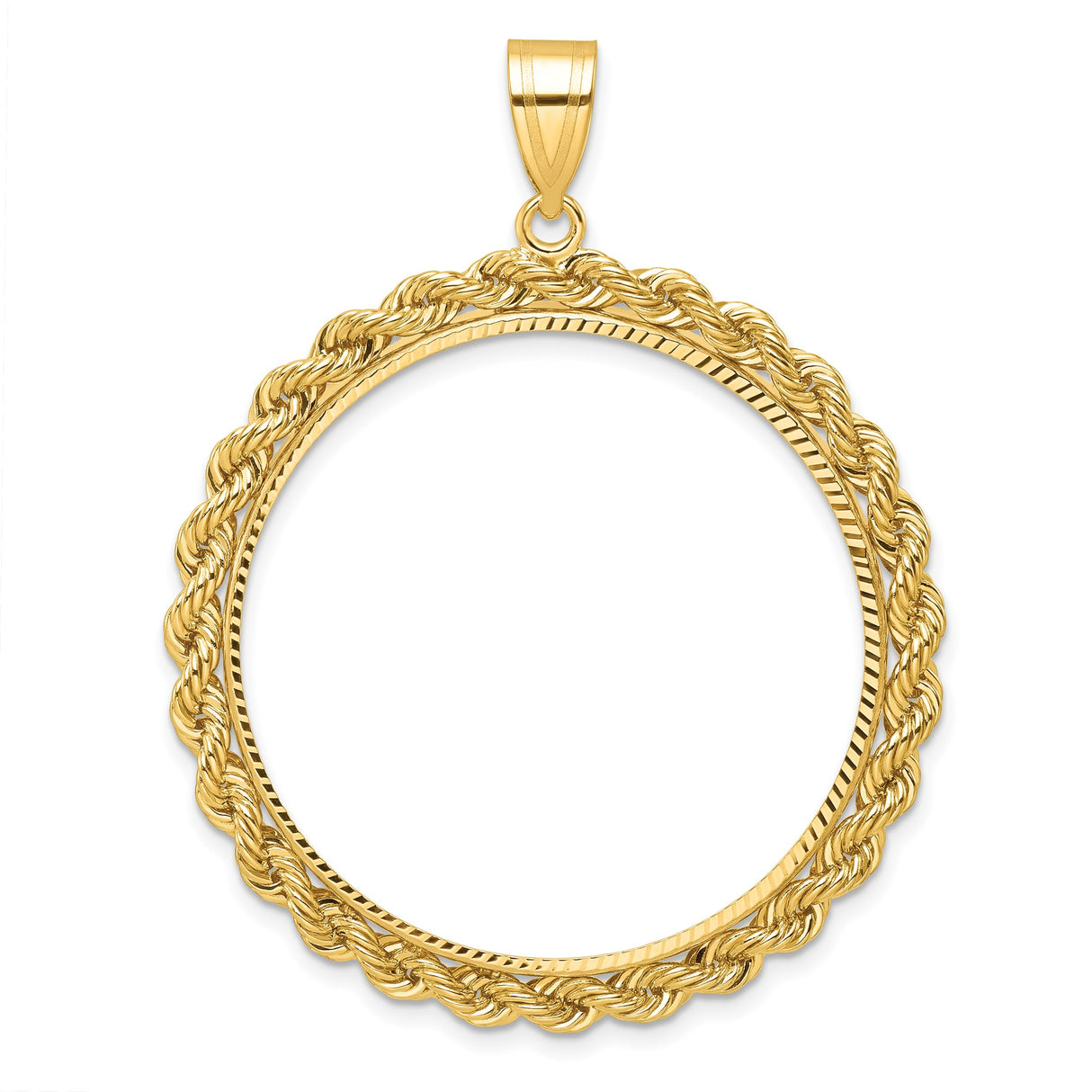 US 1 oz Platinum American Eagle $100 Coin Bezel Pendant Prong Set Diamond-Cut Knotted Rope in 10k Yellow Gold