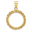 Isle of Man 1/10 oz Gold Cat Coin Bezel Pendant Prong Set Knotted Rope in 14k Yellow Gold