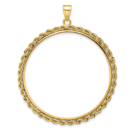 39.5 mm Coin Bezel Pendant Knotted Rope Prong Set in 14k Yellow Gold