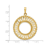 Australian 1/10 oz Gold Lunar $15 Coin Series 3 Coin Bezel Pendant Prong Set Diamond-Cut Greek Key Rope in 14k Yellow Gold