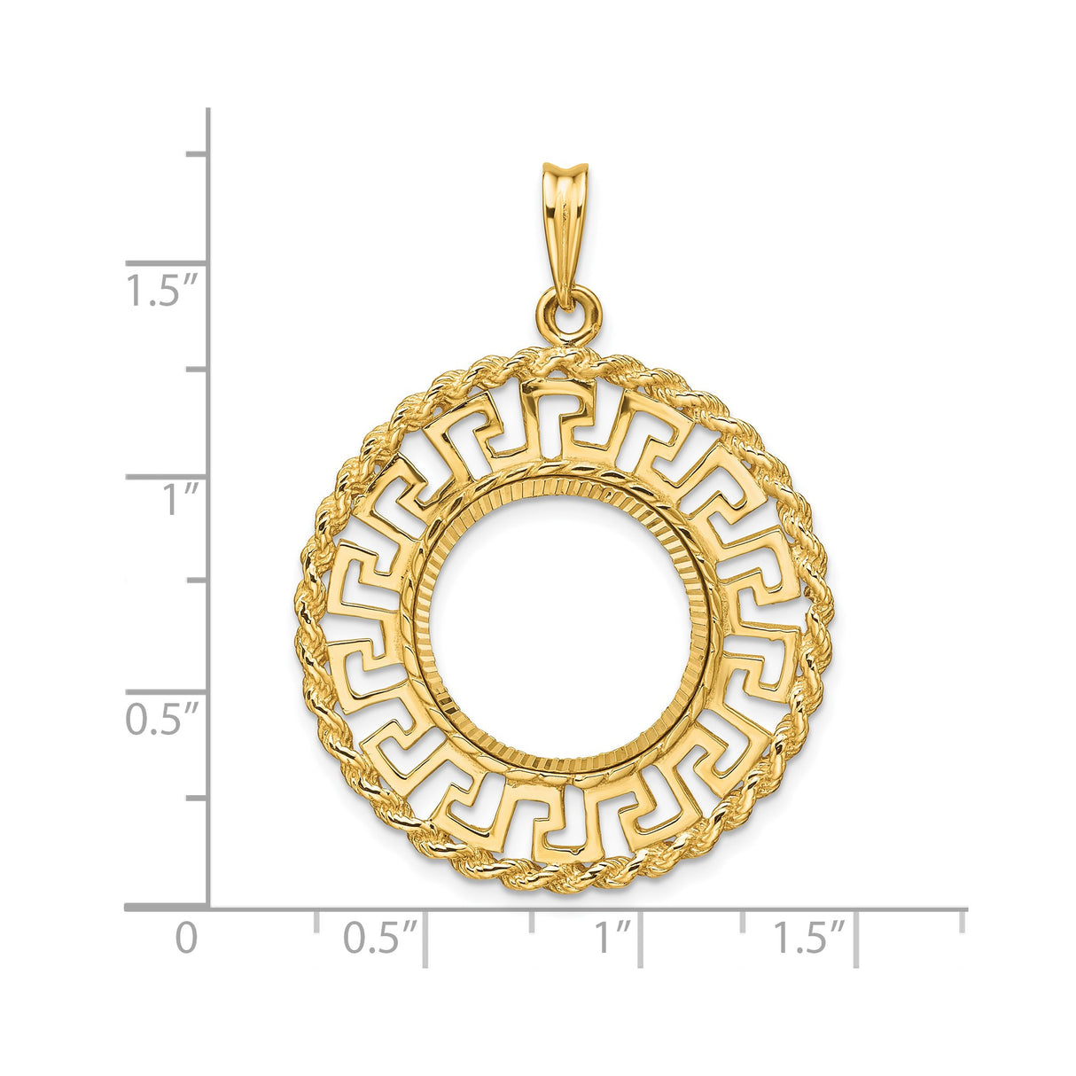 Australian 1/10 oz Gold Koala $15 Coin Bezel Pendant Prong Set Diamond-Cut Greek Key Rope in 14k Yellow Gold