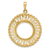 Australian 1/10 oz Gold Koala $15 Coin Bezel Pendant Prong Set Diamond-Cut Greek Key Rope in 14k Yellow Gold