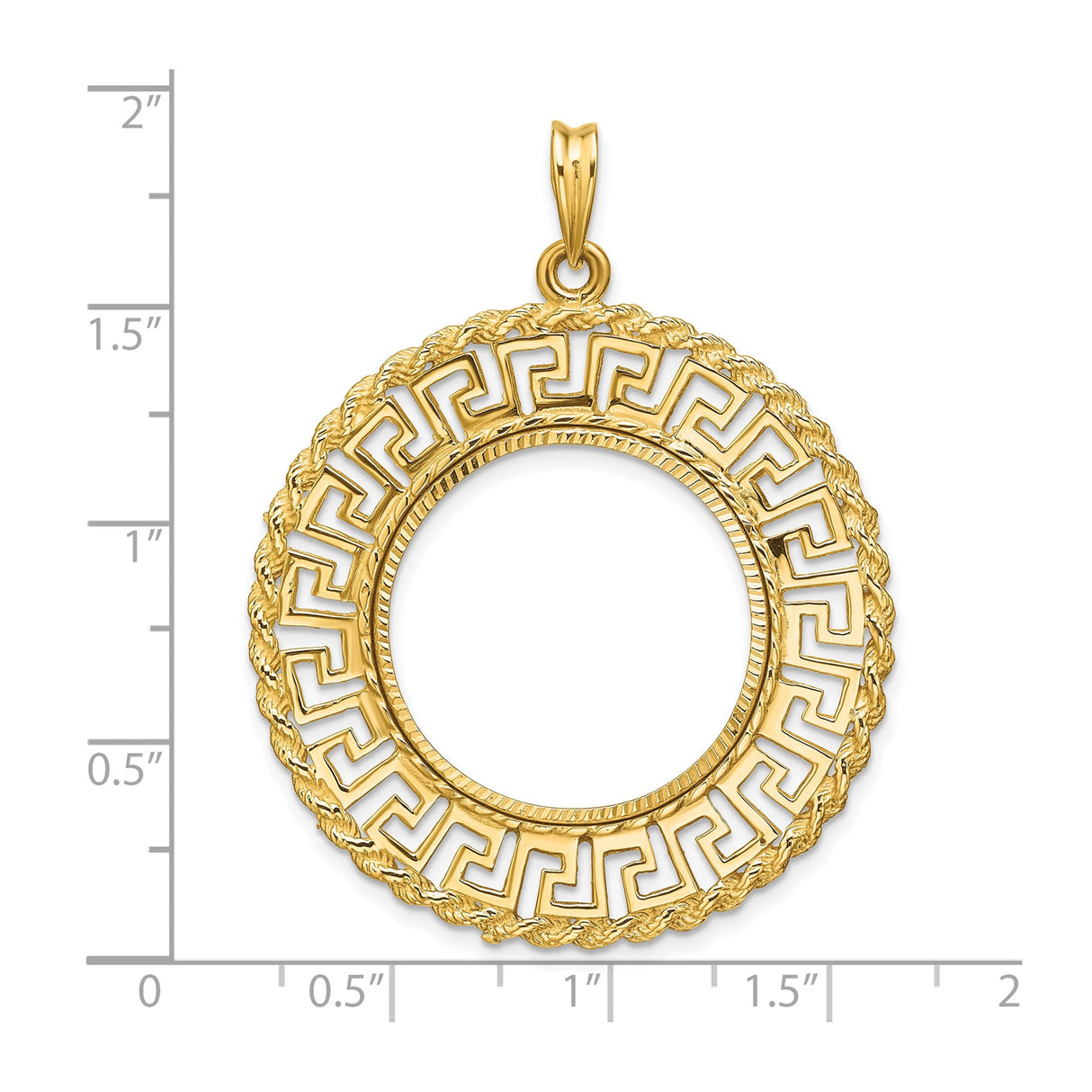 US 1/4 oz Platinum American Eagle $25 Coin Bezel Pendant Prong Set Diamond-Cut Greek Key Rope in 14k Yellow Gold