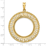 US 1/2 oz Platinum American Eagle $50 Coin Bezel Pendant Prong Set Diamond-Cut Greek Key Rope in 14k Yellow Gold