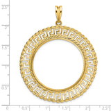 UK 1 oz Gold Britannia £100 Coin Series 3 Coin Bezel Pendant Prong Set Diamond-Cut Greek Key Rope in 14k Yellow Gold