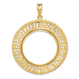 US 1/2 oz Platinum American Eagle $50 Coin Bezel Pendant Prong Set Greek Key Rope in 14k Yellow Gold