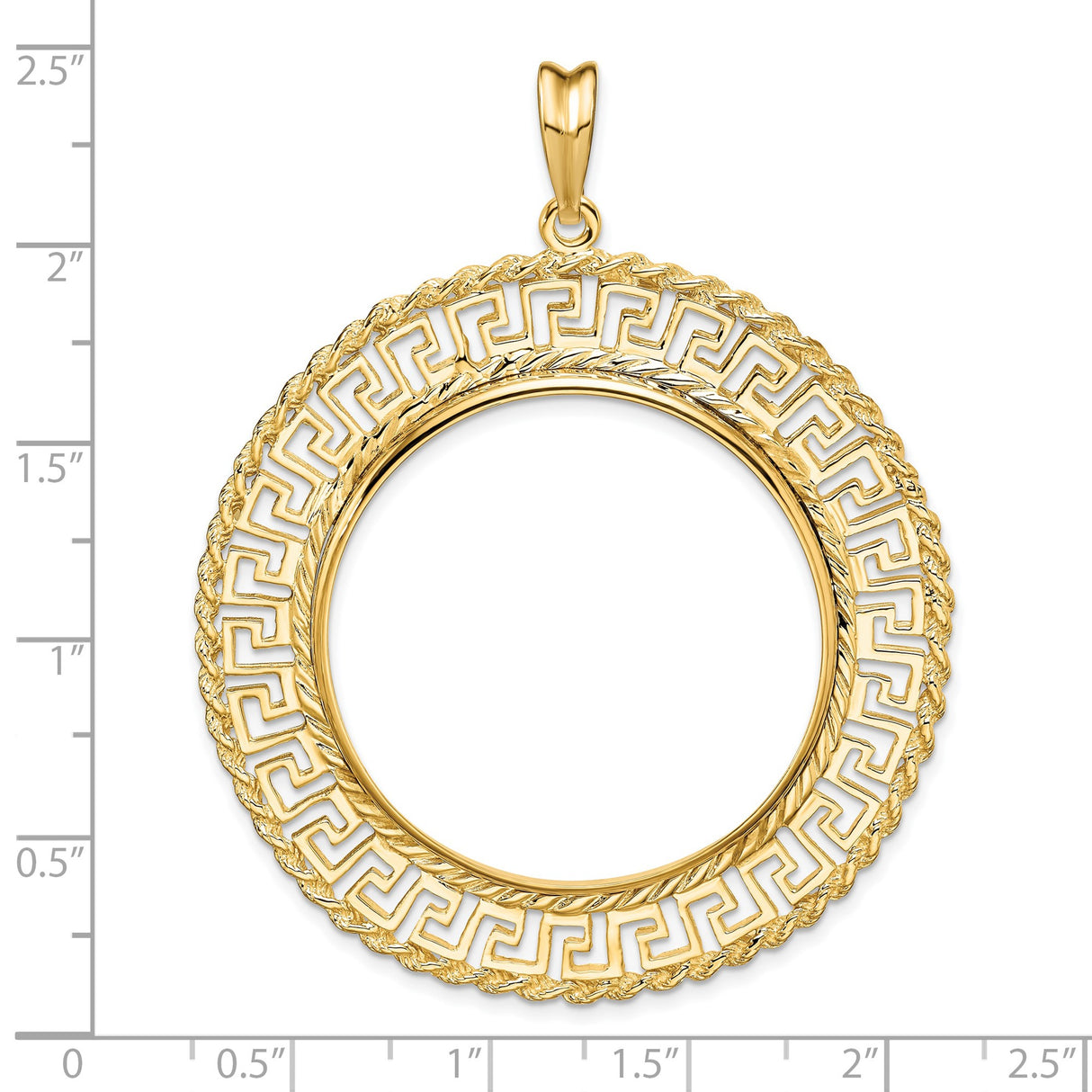 Isle of Man 1 oz Gold Cat 1 Crown Coin Bezel Pendant Prong Set Greek Key Rope in 14k Yellow Gold