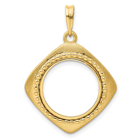 Australian 1/10 oz Gold Lunar $15 Coin Series 3 Coin Bezel Pendant Prong Set Textured Square Frame in 14k Yellow Gold
