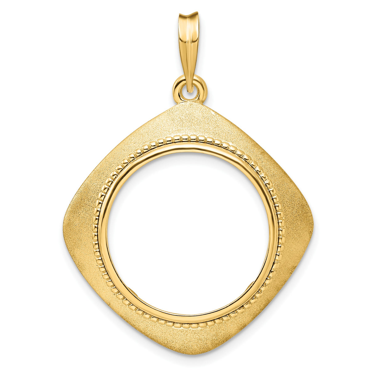 Australian 1/4 oz Gold Kangaroo $25 Coin Bezel Pendant Prong Set Textured Square Frame in 14k Yellow Gold