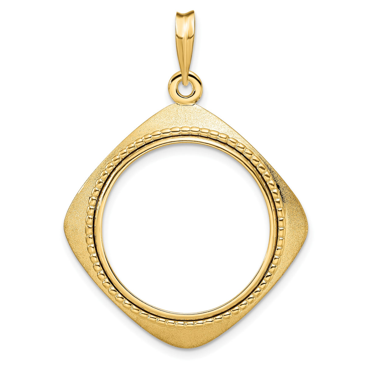 US 1/4 oz Platinum American Eagle $25 Coin Bezel Pendant Prong Set Textured Square Frame in 14k Yellow Gold