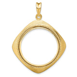 US 1/2 oz Platinum American Eagle $50 Coin Bezel Pendant Prong Set Textured Square Frame in 14k Yellow Gold