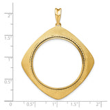 Isle of Man 1/2 oz Gold Cat Coin Bezel Pendant Prong Set Textured Square Frame in 14k Yellow Gold