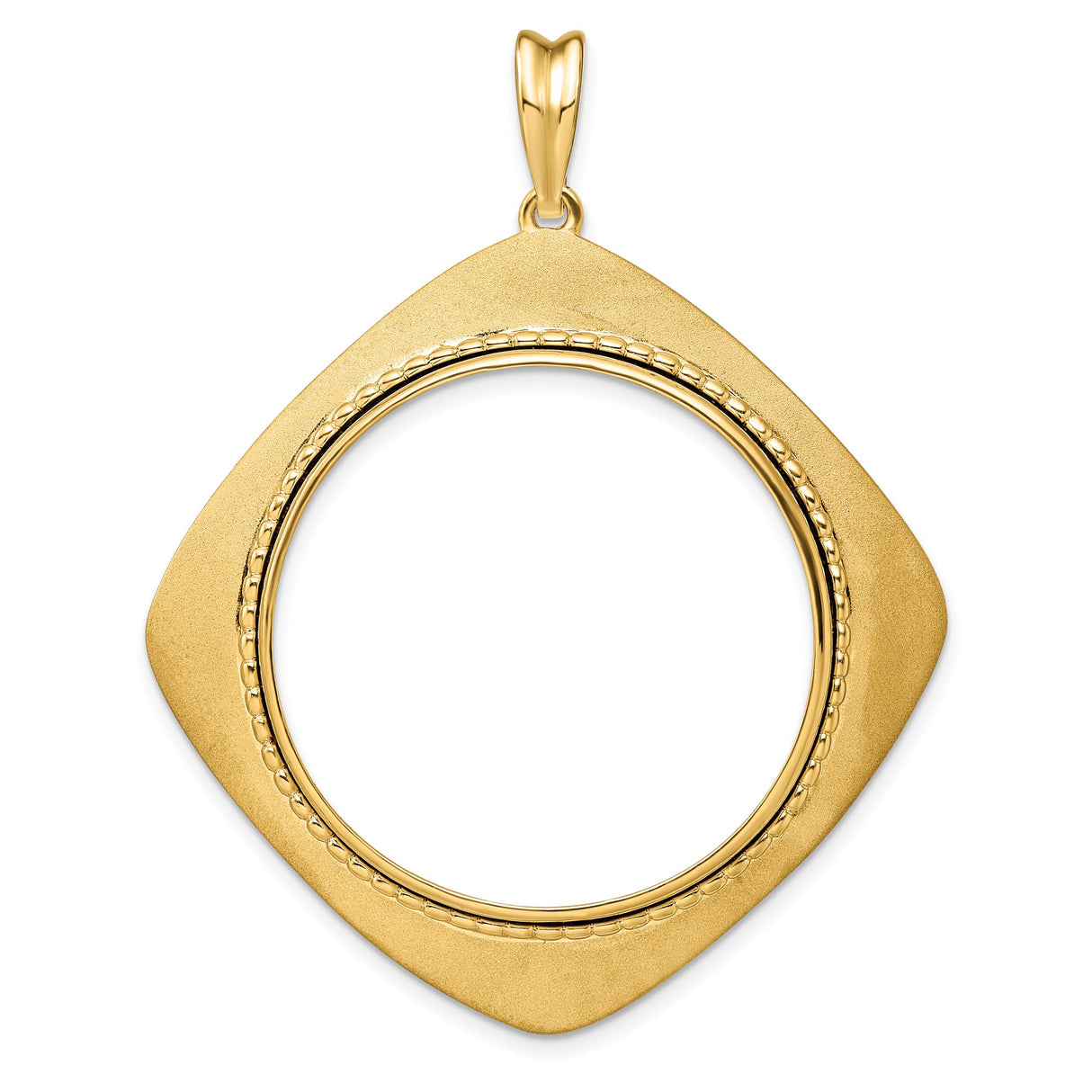 Isle of Man 1/2 oz Gold Cat Coin Bezel Pendant Prong Set Textured Square Frame in 14k Yellow Gold
