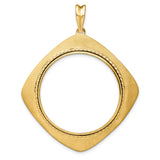 Isle of Man 1/2 oz Gold Cat Coin Bezel Pendant Prong Set Textured Square Frame in 14k Yellow Gold