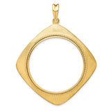 Australian 1 oz Gold Kangaroo $100 Coin Series 2 Coin Bezel Pendant Prong Set Textured Square Frame in 14k Yellow Gold