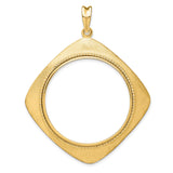 Isle of Man 1 oz Gold Cat 1 Crown Coin Bezel Pendant Prong Set Textured Square Frame in 14k Yellow Gold