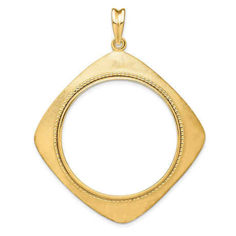 US 1 oz Platinum American Eagle $100 Coin Bezel Pendant Prong Set Textured Square Frame in 14k Yellow Gold