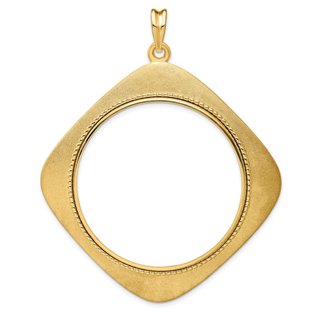 39.5 mm Coin Bezel Pendant Textured Square Frame Prong Set in 14k Yellow Gold