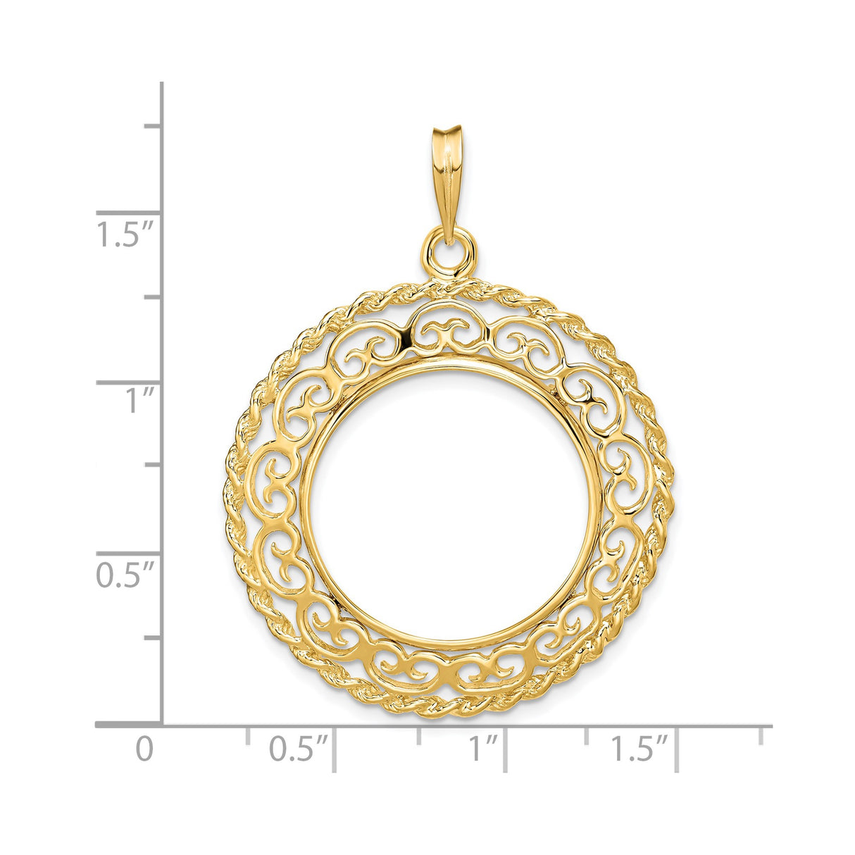 US 1/4 oz Platinum American Eagle $25 Coin Bezel Pendant Prong Set Rope and Scroll in 14k Yellow Gold
