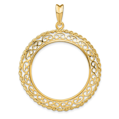 Isle of Man 1/2 oz Gold Cat Coin Bezel Pendant Prong Set Rope and Scroll in 14k Yellow Gold