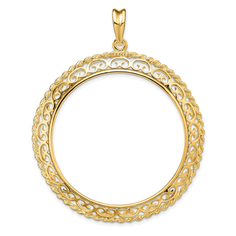 39.5 mm Coin Bezel Pendant Rope and Scroll Prong Set in 14k Yellow Gold