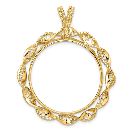 Isle of Man 1/2 oz Gold Cat Coin Bezel Pendant Prong Set Fancy Twisted Ribbon in 14k Yellow Gold