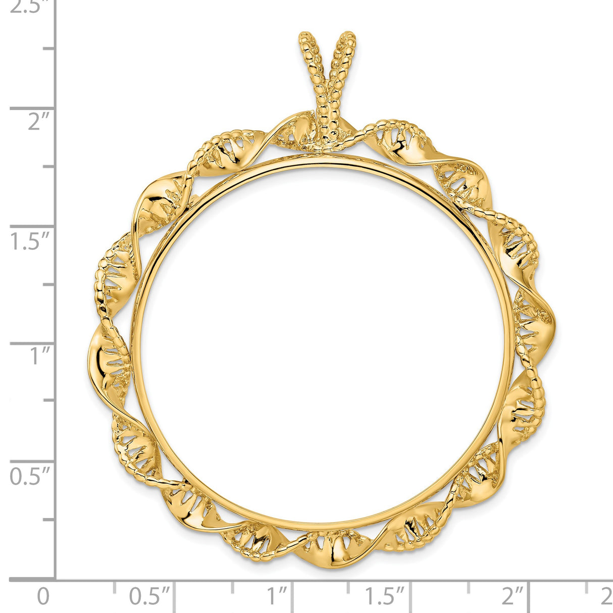 39.5 mm Coin Bezel Pendant Fancy Twisted Ribbon Prong Set in 14k Yellow Gold
