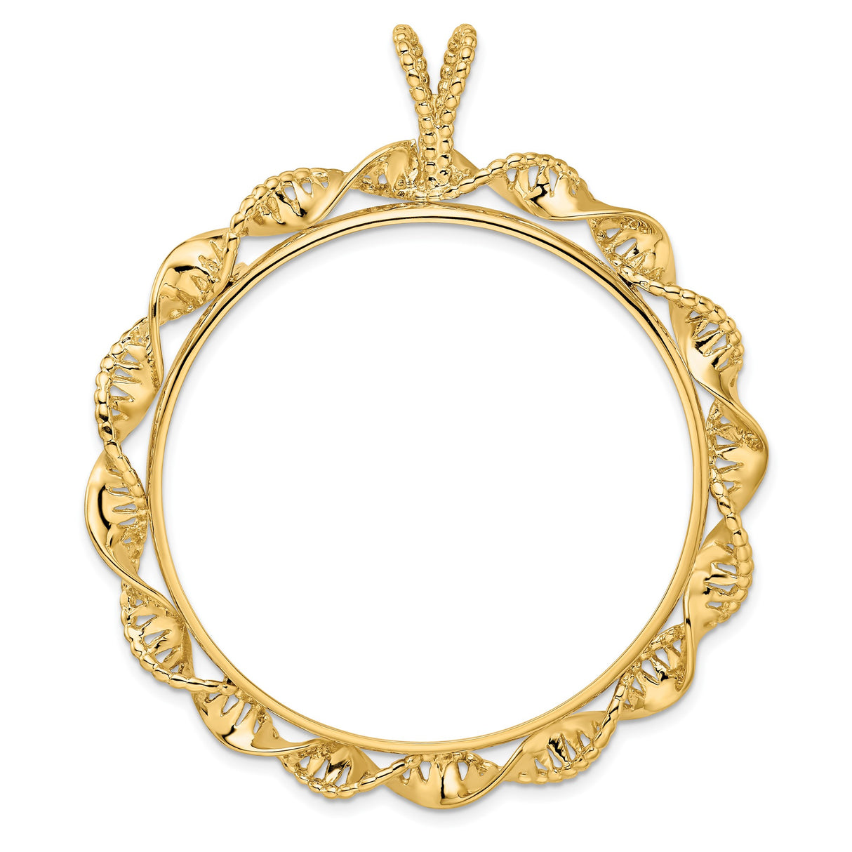 39.5 mm Coin Bezel Pendant Fancy Twisted Ribbon Prong Set in 14k Yellow Gold