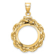 Australian 1/10 oz Gold Lunar $15 Coin Series 1 Coin Bezel Pendant Screw Top Large Diamond-Cut Knotted Rope in 14k Yellow Gold
