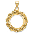 Isle of Man 1/10 oz Gold Cat Coin Bezel Pendant Screw Top Large Diamond-Cut Knotted Rope in 14k Yellow Gold