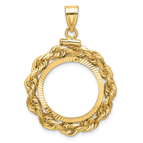 Isle of Man 1/10 oz Gold Cat Coin Bezel Pendant Screw Top Large Diamond-Cut Knotted Rope in 14k Yellow Gold