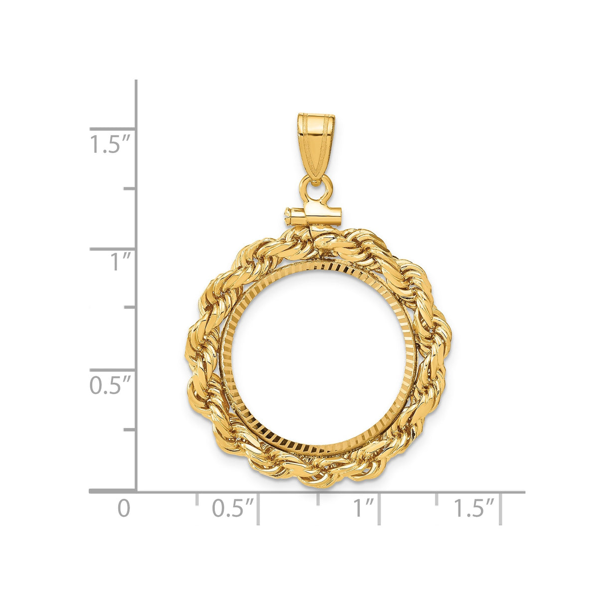 Australian 1/4 oz Gold Kangaroo $25 Coin Bezel Pendant Screw Top Large Diamond-Cut Knotted Rope in 14k Yellow Gold